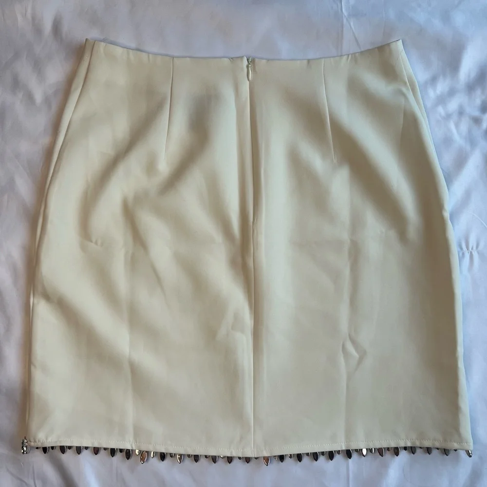 Sincerely Jules Ivory White Rhinestone Fringe Mini Skirt Medium